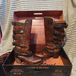 Freebird Brown Heeled Boots with Buckle Straps